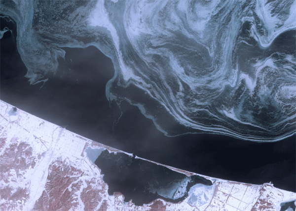 Морские течения, «гоняющие» льды по поверхности Охотского моря