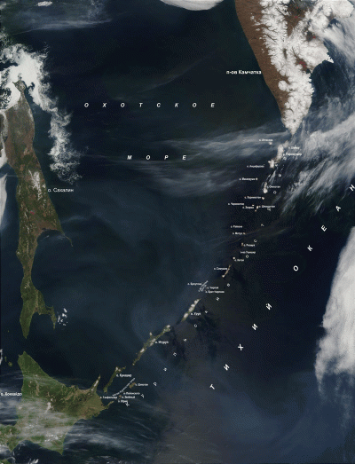 Курильские острова со спутника