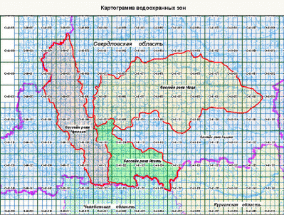 Картограмма цифровых тематических карт масштаба 1:25 000 границ водоохранных зон